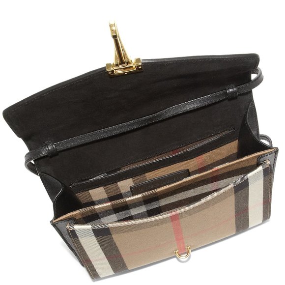Burberry Macken House Check Derby Black Leather Cross Body Bag - Picture 12 of 12